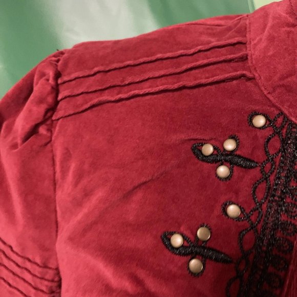 FREE PEOPLE crushed velvet heavyweight MILITARY style jacket in RIO RED sz S-NWT - Picture 7 of 15